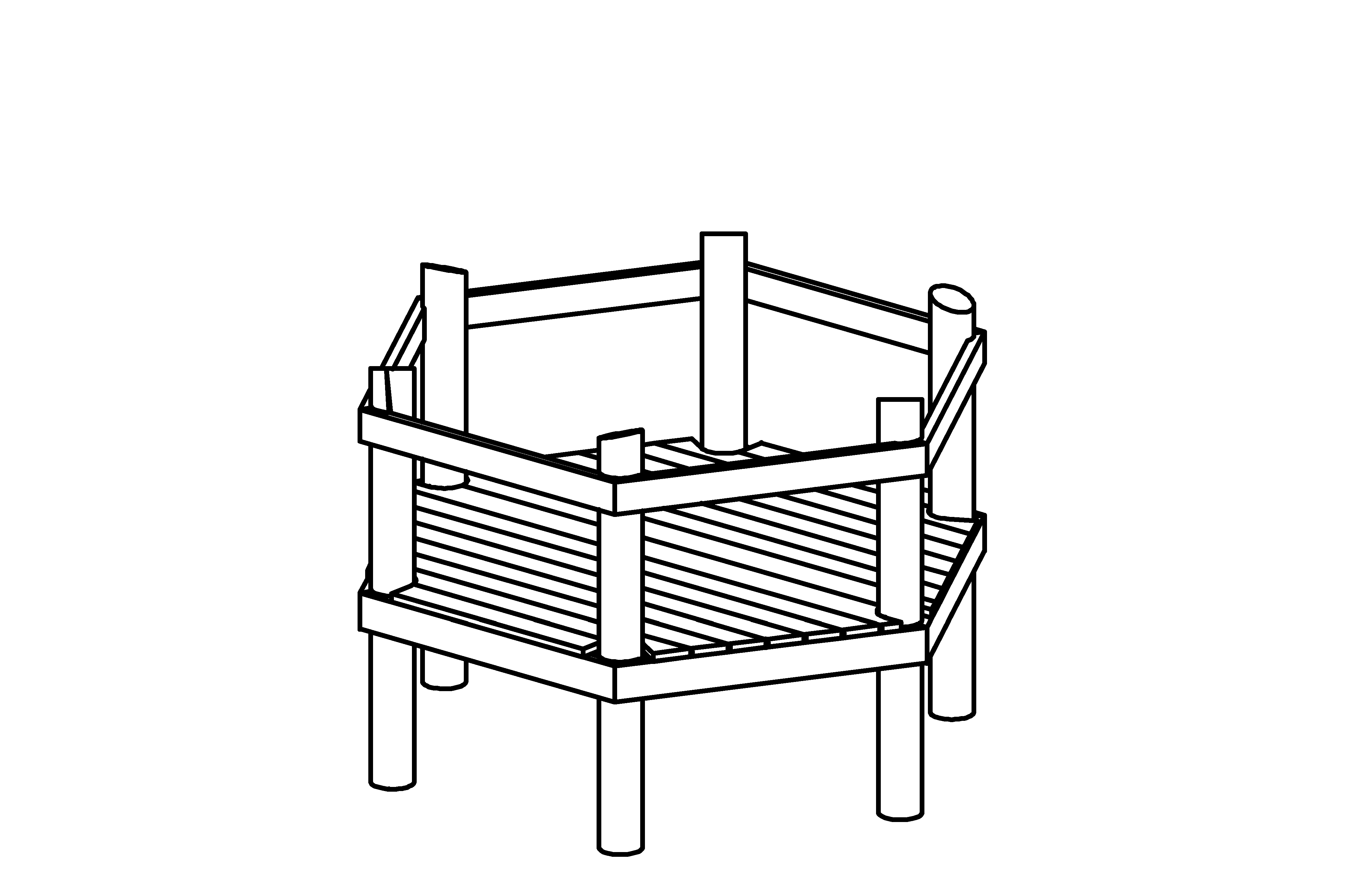 Hexagonal Platform, height 1.00 m, made of larch