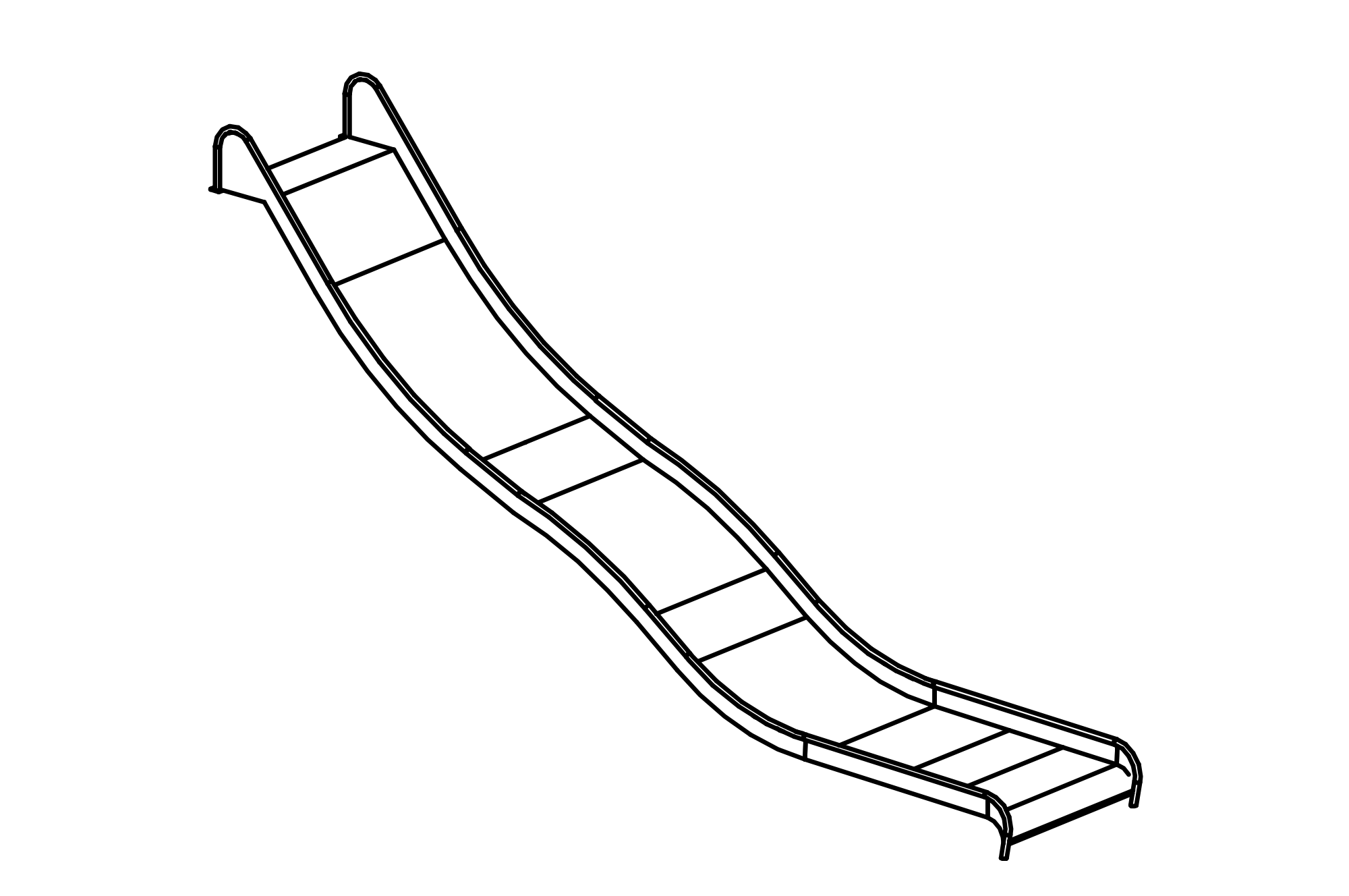 Stainless steel slide with 1 wave, width = 1,50 m, height = 3,50 m