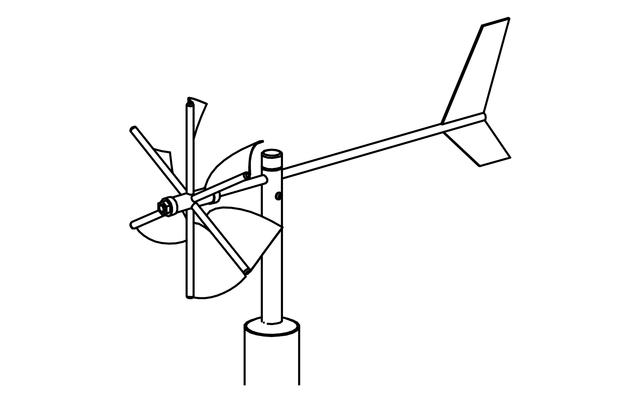 Six-Fan Windmill with wooden post
